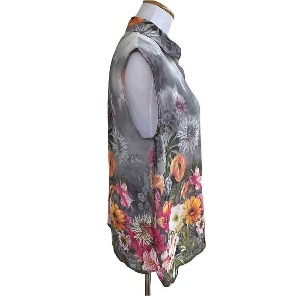 Rokoko by Dazz Sheer Floral Sleeveless Button Down Top S - Picture 2 of 5